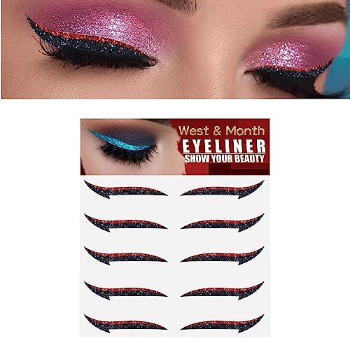 Glitzer-Eyeliner-Aufkleber für die Augen | 5 Paar sofort selbstklebende Eyeliner-Schablonen mit Glitzer - Einfach anzuwenden, Eyeliner-Werkzeug, Aufkleber-Eyeliner, geflügelte Eyeliner-Schablone Adern von ADERN