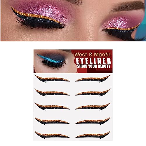 Glitzer-Eyeliner-Streifen zum Aufkleben, Sofortige selbstklebende Eyeliner-Schablone Sparkle 5 Paar, Eyeliner-Werkzeug, Make-up-Aufkleber, glitzernder, langlebiger Aufkleber-Eyeliner für Frauen Adern von ADERN