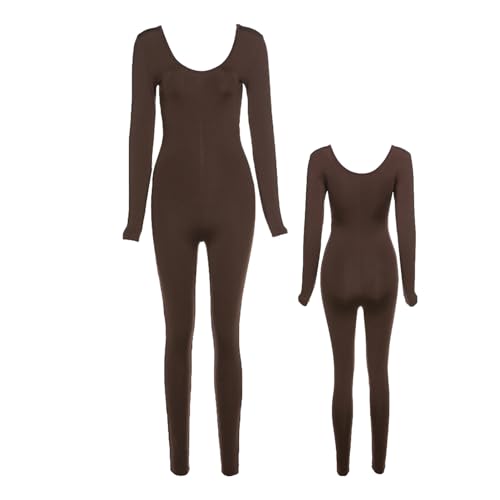 Langarm-Workout-Overall, Langarm-Strampler für Damen | Einfarbiger sexy Yoga-Overall mit hoher Taille,Fitness-Strampler mit niedrigem Kragen im Winter und Herbst, hohe Elastizität Adern von ADERN