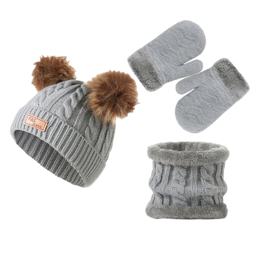 Mütze Handschuhe Halswärmer für Kinder, Winterschalanzug für Kinder,Wintermützen-Set für Jungen - Weiche und atmungsaktive Sets für kaltes Wetter als Geburtstags- und Neujahrsgeschenk Adern von ADERN