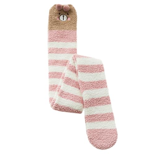 Oberschenkelhohe Fuzzy-Socken für Damen,Oberschenkelhohe Fuzzy-Socken, Süße Tier-Korallen-Fleece-Oberschenkelhohe lange gestreifte Socken, Hohe Socken für Damen, lange Socken für kaltes Wetter Adern von ADERN