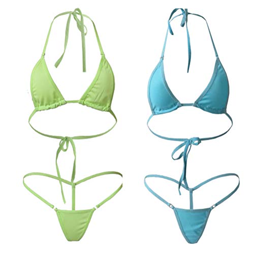 ADESUGATA Sexy Damen-Bikini, kleines Oberteil und sexy G-String, Set mit seitlichen Stringtanga, Bikini, kleines Oberteil, Mini-Unterteil - - von ADESUGATA