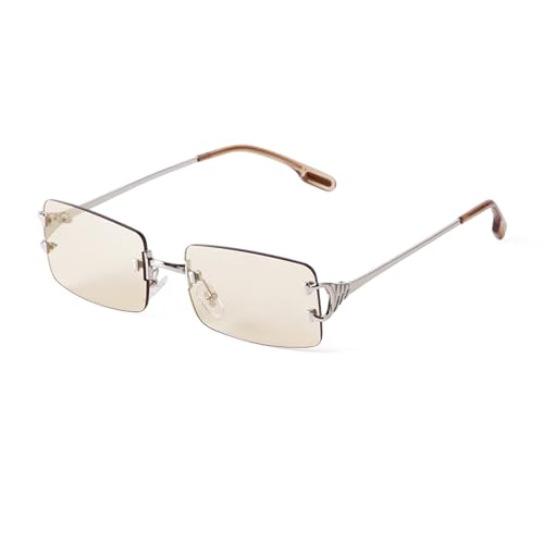 ADEWU Randlose Sonnenbrille Damen Herren Vintage Retro Schmale Brille Klein Rechteckig Metall von ADEWU