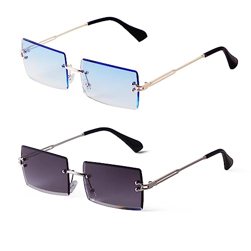 ADEWU Rechteckige Randlose Sonnenbrille Damen Herren Retro Brille Vintage UV400 Unisex Ultra-Leicht von ADEWU