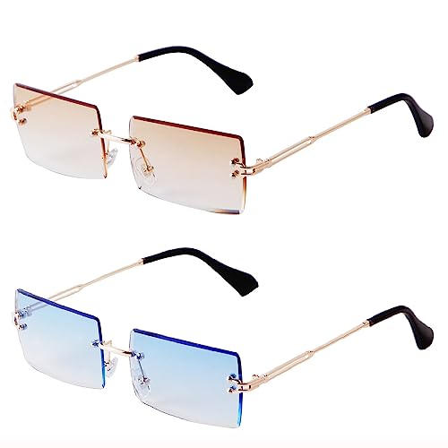 ADEWU Rechteckige Randlose Sonnenbrille Damen Herren Retro Brille Vintage UV400 Unisex Ultra-Leicht von ADEWU