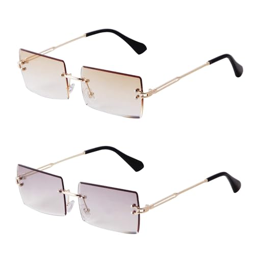 ADEWU Rechteckige Randlose Sonnenbrille Damen Herren Retro Brille Vintage UV400 Unisex Ultra-Leicht von ADEWU