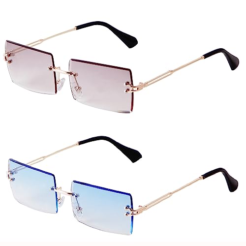 ADEWU Rechteckige Randlose Sonnenbrille Damen Herren Retro Brille Vintage UV400 Unisex Ultra-Leicht von ADEWU