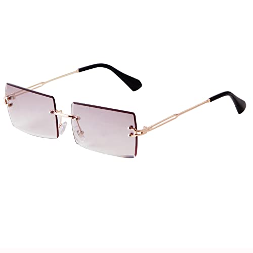 ADEWU Rechteckige Randlose Sonnenbrille Damen Herren Retro Brille Vintage UV400 Unisex Ultra-Leicht von ADEWU