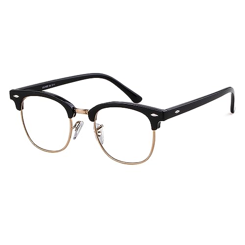 ADEWU Retro Brille Blaulichtfilter Herren Damen Nerd Brille Ohne Stärke Halbrahmen Augenschutz für PC/Tablet/Handy von ADEWU