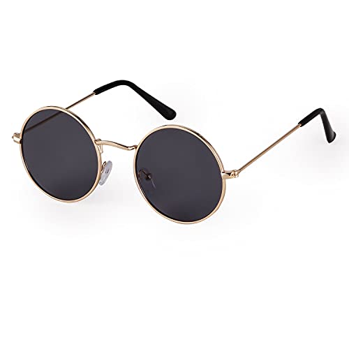 ADEWU Runde Sonnenbrille Hippie Vintage Street Style Cyberpunk Brillen Metallrand für Herren Damen von ADEWU