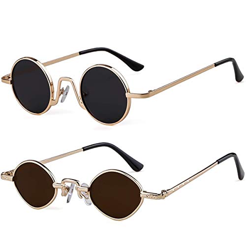 ADEWU Runde Sonnenbrille Hippie Vintage Street Style Cyberpunk Brillen Metallrand für Herren Damen von ADEWU