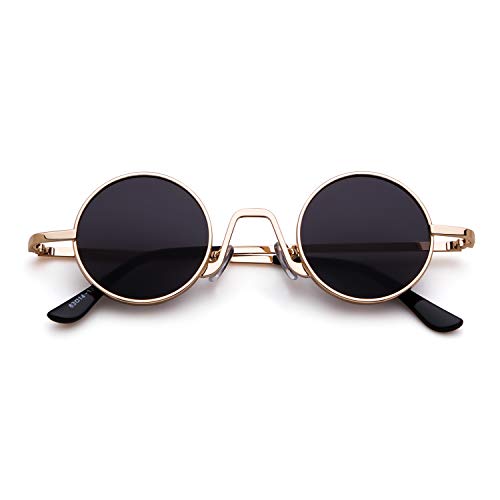 ADEWU Runde Sonnenbrille Hippie Vintage Street Style Cyberpunk Brillen Metallrand für Herren Damen von ADEWU