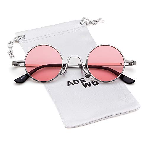 ADEWU Runde Sonnenbrille Hippie Vintage Street Style Cyberpunk Brillen Metallrand für Herren Damen von ADEWU