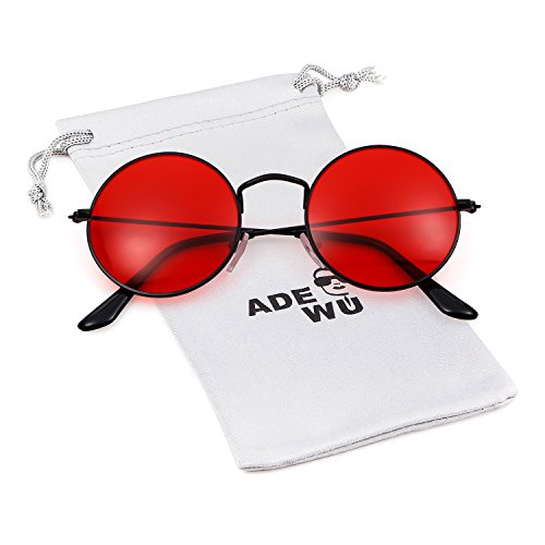 ADEWU Runde Sonnenbrille Hippie Vintage Street Style Cyberpunk Brillen Metallrand für Herren Damen von ADEWU