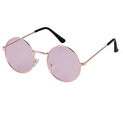 ADEWU Runde Sonnenbrille Hippie Vintage Street Style Cyberpunk Brillen Metallrand für Herren Damen von ADEWU