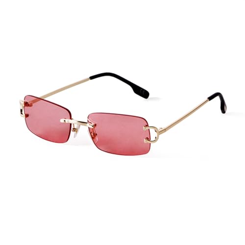 ADEWU Sonnenbrille Retro Vintage Brille Randlos UV Schutz Schmale Rechteckige Sonnenbrille Herren Damen Unisex von ADEWU