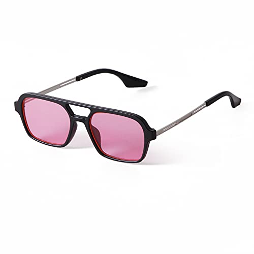 ADEWU Ultra Leicht Doppelte Brücke Quadratische Sonnenbrille, Vintage Brille mit UV Schutz für Damen Herren für Reise, Fahren Angeln von ADEWU