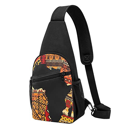 Afrikanische Karte Ethnische Muster Lässig Eine Schulter Kreuz Körper Brust Tasche Brieftasche Telefon Tasche Männer Crossbody Tasche Reise Walking Taille Tasche, Schwarz , Einheitsgröße von ADFSHIDS