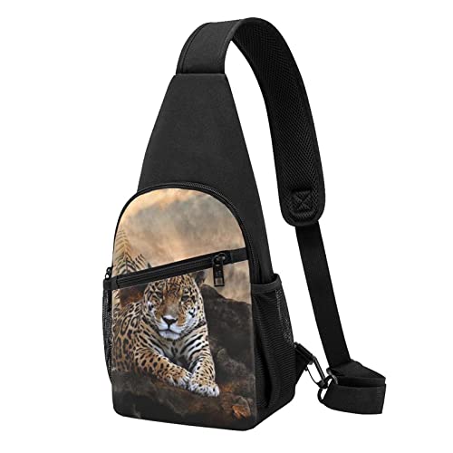 Afrikanische Tier Leopard Casual Eine Schulter Kreuz Körper Brust Tasche Brieftasche Telefon Tasche Herren Crossbody Tasche Reise Walking Taille Tasche, Schwarz , Einheitsgröße von ADFSHIDS