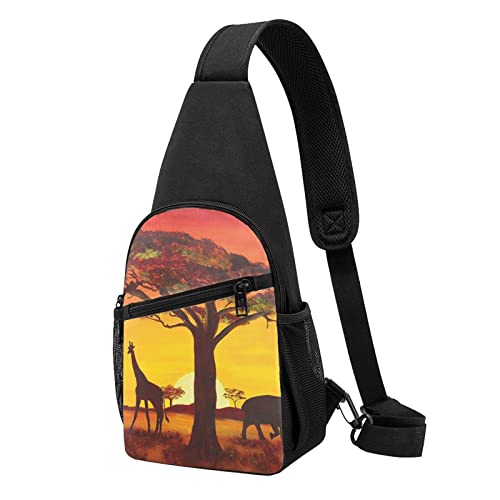 Afrikanische Tier Sonnenuntergang Casual Eine Schulter Kreuz Körper Brust Tasche Brieftasche Telefon Tasche Männer Crossbody Tasche Reise Walking Taille Tasche, Schwarz , Einheitsgröße von ADFSHIDS