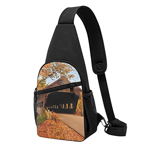 Albany Covered Bridge Casual One Shoulder Cross Body Chest Bag Wallet Phone Bag Men'S Cross Body Bag Travel Walking Waist Bag, Schwarz , Einheitsgröße von ADFSHIDS