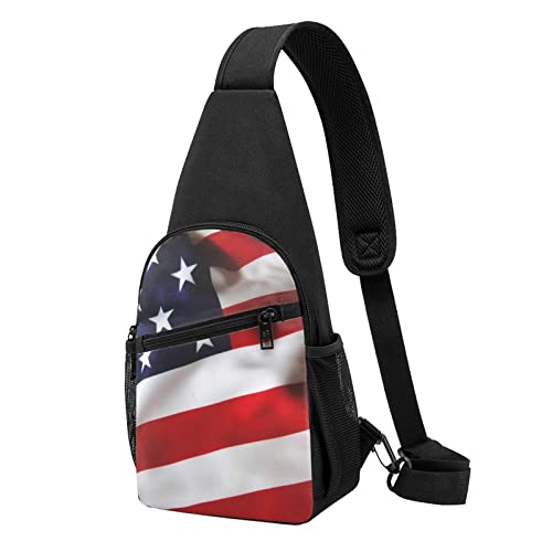 Amerikanische Flagge Lässige Eine Schulter Kreuz Körper Brust Tasche Brieftasche Telefon Tasche Männer Crossbody Tasche Reise Walking Taille Tasche, Schwarz , Einheitsgröße von ADFSHIDS