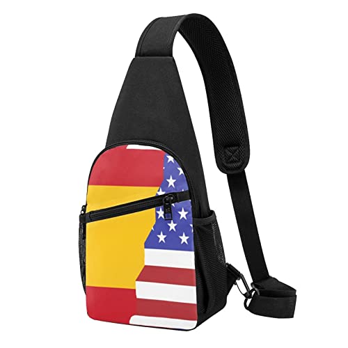 Amerikanische Spanien Flagge Casual Eine Schulter Kreuz Körper Brust Tasche Brieftasche Telefon Tasche Herren Crossbody Tasche Reise Walking Taille Tasche, Schwarz , Einheitsgröße von ADFSHIDS