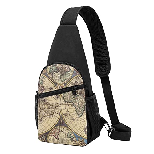 Ancient Map World Globe Casual One Shoulder Cross Body Chest Bag Wallet Phone Bag Men'S Cross Body Bag Travel Walking Waist Bag, Schwarz , Einheitsgröße von ADFSHIDS