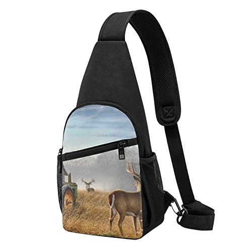 Bauernhof Mit Hirsch Lässige Eine Schulter Kreuz Körper Brust Tasche Brieftasche Telefon Tasche Männer Crossbody Tasche Reise Walking Taille Tasche, Schwarz , Einheitsgröße von ADFSHIDS