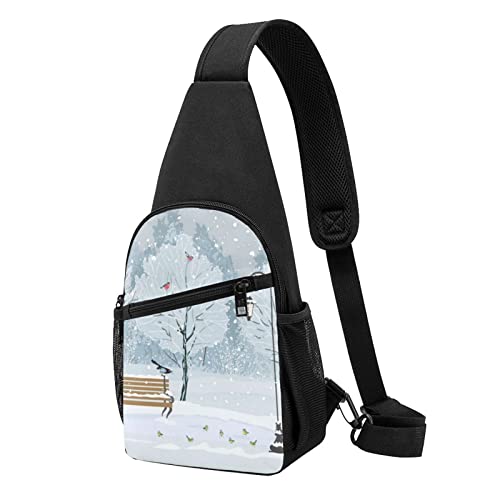 Birds In The Park On A Snowy Day Casual One Shoulder Cross Body Chest Bag Wallet Phone Bag Men'S Cross Body Bag Travel Walking Waist Bag, Schwarz , Einheitsgröße von ADFSHIDS