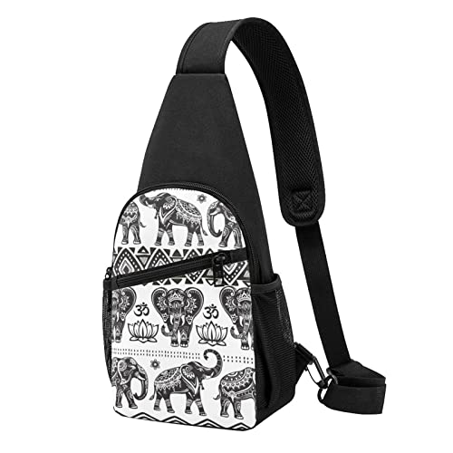 Bohemian Elephant Pattern Casual One Shoulder Cross Body Chest Bag Wallet Phone Bag Men'S Cross Body Bag Travel Walking Waist Bag, Schwarz , Einheitsgröße von ADFSHIDS