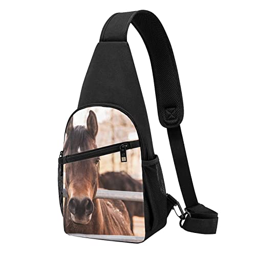 Brown Horses Casual One Shoulder Cross Body Chest Bag Wallet Phone Bag Men'S Cross Body Bag Travel Walking Waist Bag, Schwarz , Einheitsgröße von ADFSHIDS