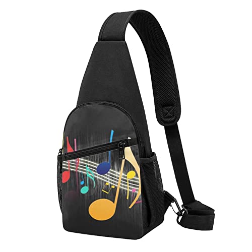 Bunte Musiknote Casual Eine Schulter Kreuz Körper Brust Tasche Brieftasche Telefon Tasche Männer Crossbody Tasche Reise Wandern Taille Tasche, Schwarz , Einheitsgröße von ADFSHIDS