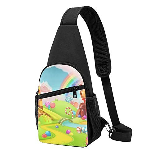 Candy Land Casual One Shoulder Cross Body Chest Bag Wallet Phone Bag Men'S Cross Body Bag Travel Walking Waist Bag, Schwarz , Einheitsgröße von ADFSHIDS