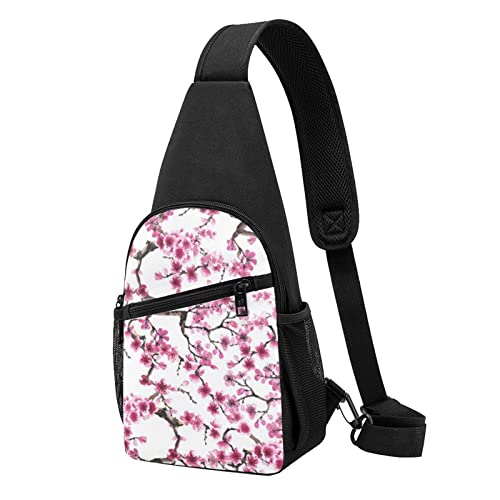Cherry Blossom Casual One Shoulder Cross Body Chest Bag Wallet Phone Bag Men'S Cross Body Bag Travel Walking Waist Bag, Schwarz , Einheitsgröße von ADFSHIDS