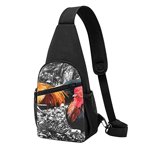 Chicken Rooster Casual One Shoulder Cross Body Chest Bag Wallet Phone Bag Men'S Cross Body Bag Travel Walking Waist Bag, Schwarz , Einheitsgröße von ADFSHIDS