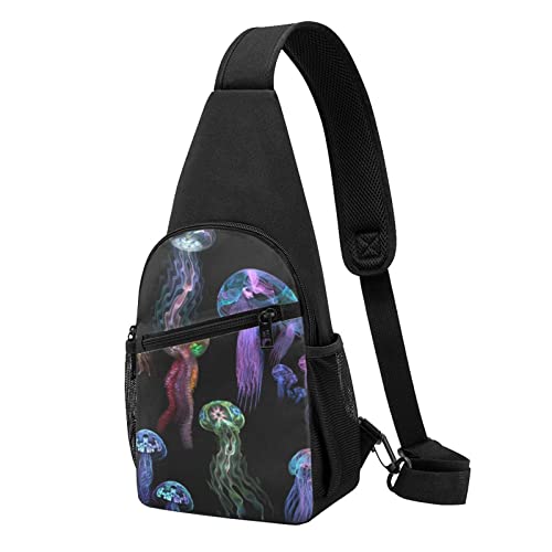 Farbe Quallen Lässige Eine Schulter Kreuz Körper Brust Tasche Brieftasche Telefon Tasche Männer Crossbody Tasche Reise Wandern Taille Tasche, Schwarz , Einheitsgröße von ADFSHIDS