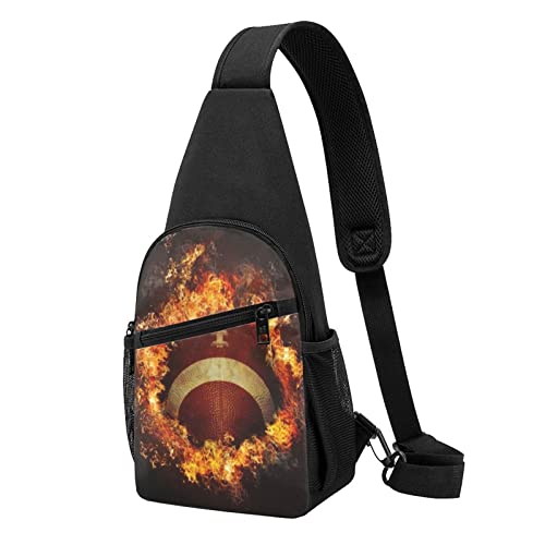 Flaming American Football Casual One Shoulder Cross Body Brust Tasche Brieftasche Telefon Tasche Herren Crossbody Tasche Reise Walking Taille Tasche, Schwarz , Einheitsgröße von ADFSHIDS