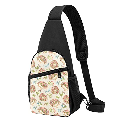 Floral Igel Casual Eine Schulter Kreuz Körper Brust Tasche Brieftasche Telefon Tasche Männer Crossbody Tasche Reise Walking Taille Tasche, Schwarz , Einheitsgröße von ADFSHIDS