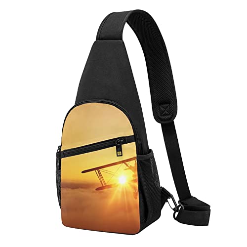 Flugzeug-Flugzeug bei Sonnenuntergang, lässig, eine Schulter, Cross-Body-Brusttasche, Brieftasche, Handytasche, Herren-Umhängetasche, Reise, Spazierengehen, Hüfttasche, Schwarz , Einheitsgröße von ADFSHIDS