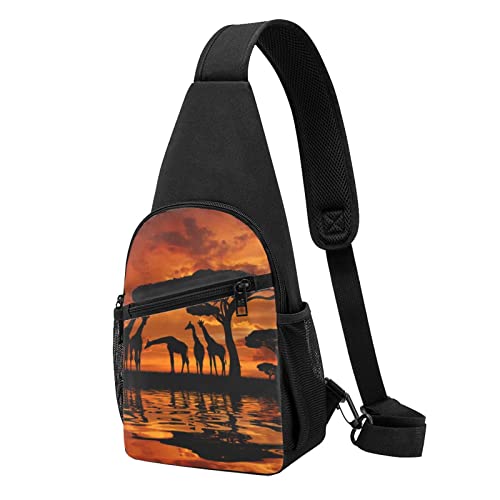 Giraffe Unter Dem Baum In Afrika Lässige Eine Schulter Cross Body Brusttasche Brieftasche Telefon Tasche Herren Crossbody Tasche Reise Walking Taille Tasche, Schwarz , Einheitsgröße von ADFSHIDS