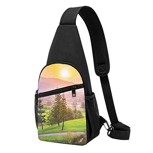 Golf Resort Park Casual One Shoulder Cross Body Brust Tasche Brieftasche Telefon Tasche Herren Crossbody Tasche Reise Walking Taille Tasche, Schwarz , Einheitsgröße von ADFSHIDS