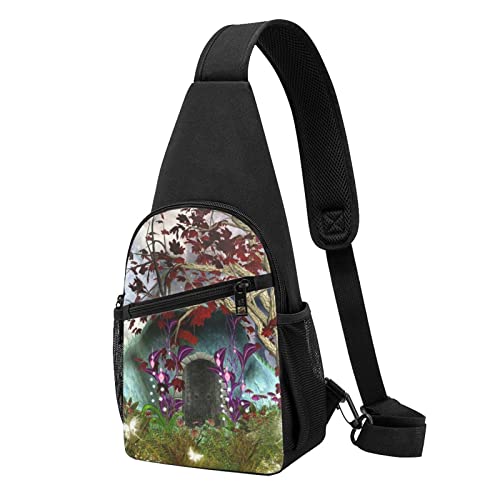 Gothic Fairy Garden Casual One Shoulder Cross Body Chest Bag Wallet Phone Bag Men'S Cross Body Bag Travel Walking Waist Bag, Schwarz , Einheitsgröße von ADFSHIDS