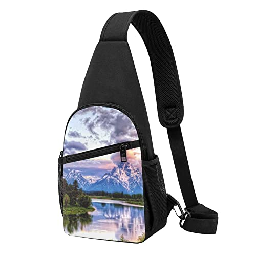 Grand Teton National Park Casual One Shoulder Cross Body Brusttasche Brieftasche Handytasche Herren Crossbody Tasche Reise Walking Hüfttasche, Schwarz , Einheitsgröße von ADFSHIDS