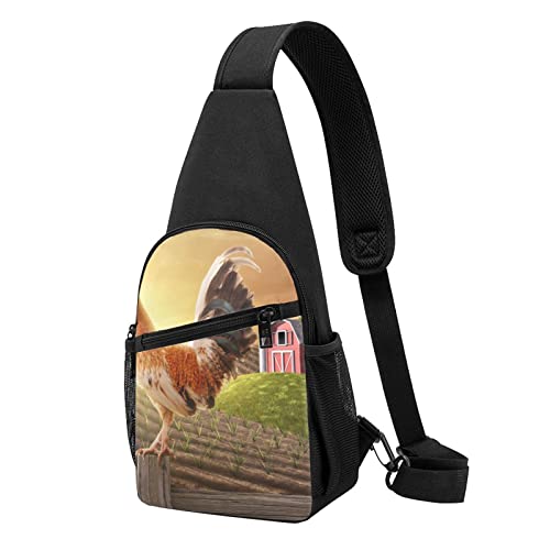 Hahn auf Holz In Farmland Casual Eine Schulter Kreuz Körper Brust Tasche Brieftasche Telefon Tasche Männer Crossbody Tasche Reise Walking Taille Tasche, Schwarz , Einheitsgröße von ADFSHIDS