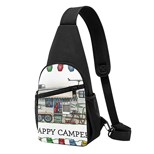 Happy Camper Casual One Shoulder Cross Body Chest Bag Wallet Phone Bag Men'S Cross Body Bag Travel Walking Waist Bag, Schwarz , Einheitsgröße von ADFSHIDS