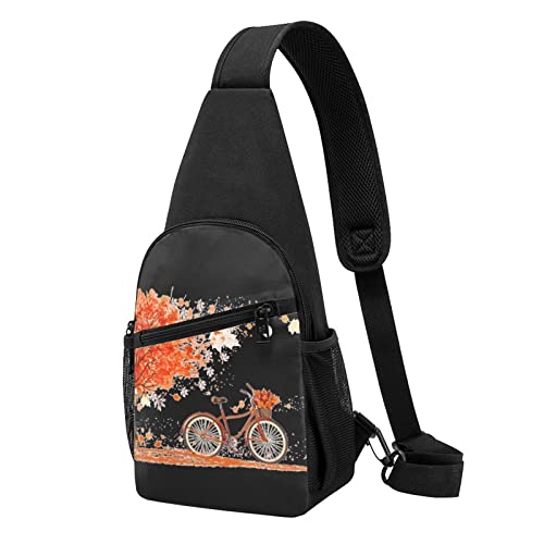 Herbst Ahornblatt Fahrrad Baum Casual Eine Schulter Kreuz Körper Brust Tasche Brieftasche Telefon Tasche Männer Kreuz Körper Tasche Reise Walking Taille Tasche, Schwarz , Einheitsgröße von ADFSHIDS