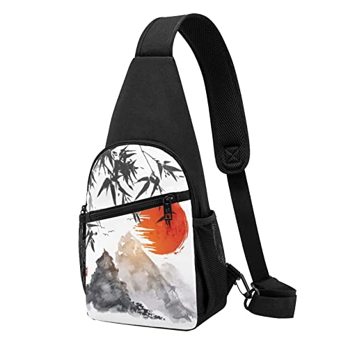 Japanische Bambus Sonne Casual Eine Schulter Kreuz Körper Brust Tasche Brieftasche Telefon Tasche Männer Crossbody Tasche Reise Walking Taille Tasche, Schwarz , Einheitsgröße von ADFSHIDS