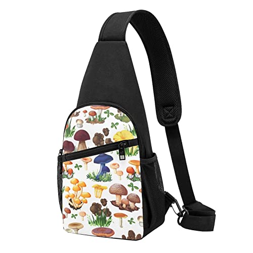 Japanische Malerei Pilz Lässig Eine Schulter Kreuz Körper Brust Tasche Brieftasche Telefon Tasche Männer Crossbody Tasche Reise Walking Taille Tasche, Schwarz , Einheitsgröße von ADFSHIDS