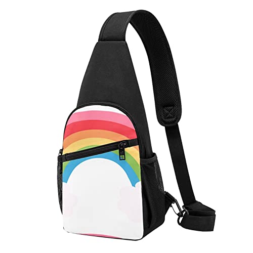 Kleine Regenbogen Casual Eine Schulter Kreuz Körper Brust Tasche Brieftasche Telefon Tasche Männer Crossbody Tasche Reise Walking Taille Tasche, Schwarz , Einheitsgröße von ADFSHIDS